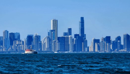 A view of the Chicago skyline from Lake Michigan
