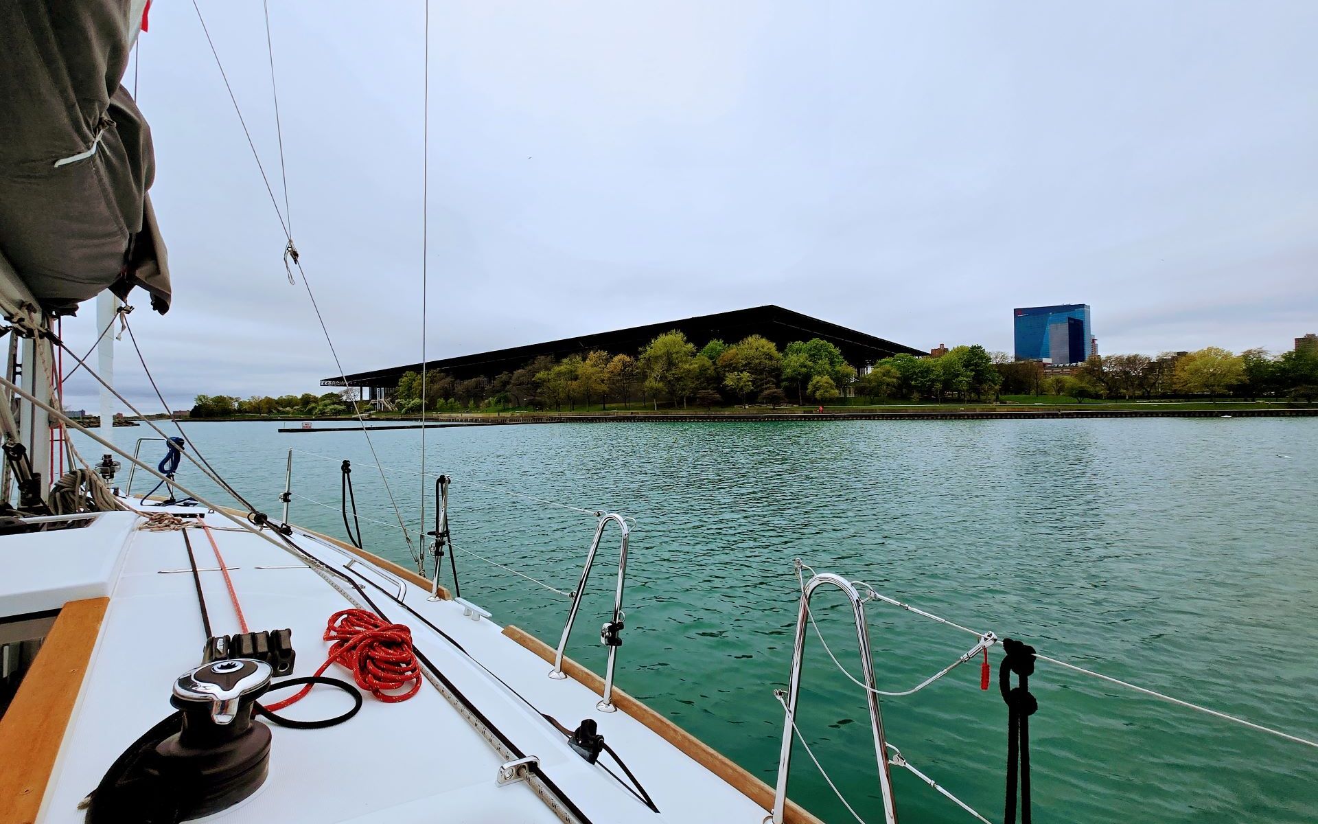 from the deck of the boat, looking out across the water.