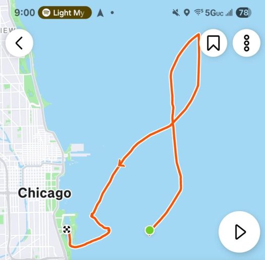 a map of Lake Michigan at Chicago, showing where we sailed.
